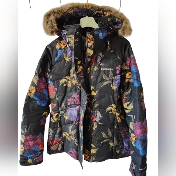 Columbia Floral Pattern Women's Winter Jacket With Faux Fur Hood Size Small - Picture 3 of 9
